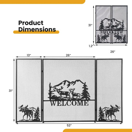 52 x 31 Inch Fireplace Screen-Black - Black - Fireplace Tools