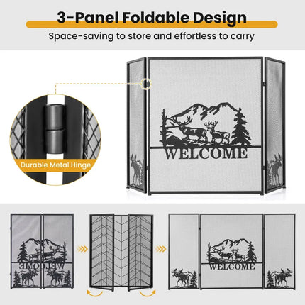 52 x 31 Inch Fireplace Screen-Black - Black - Fireplace Tools