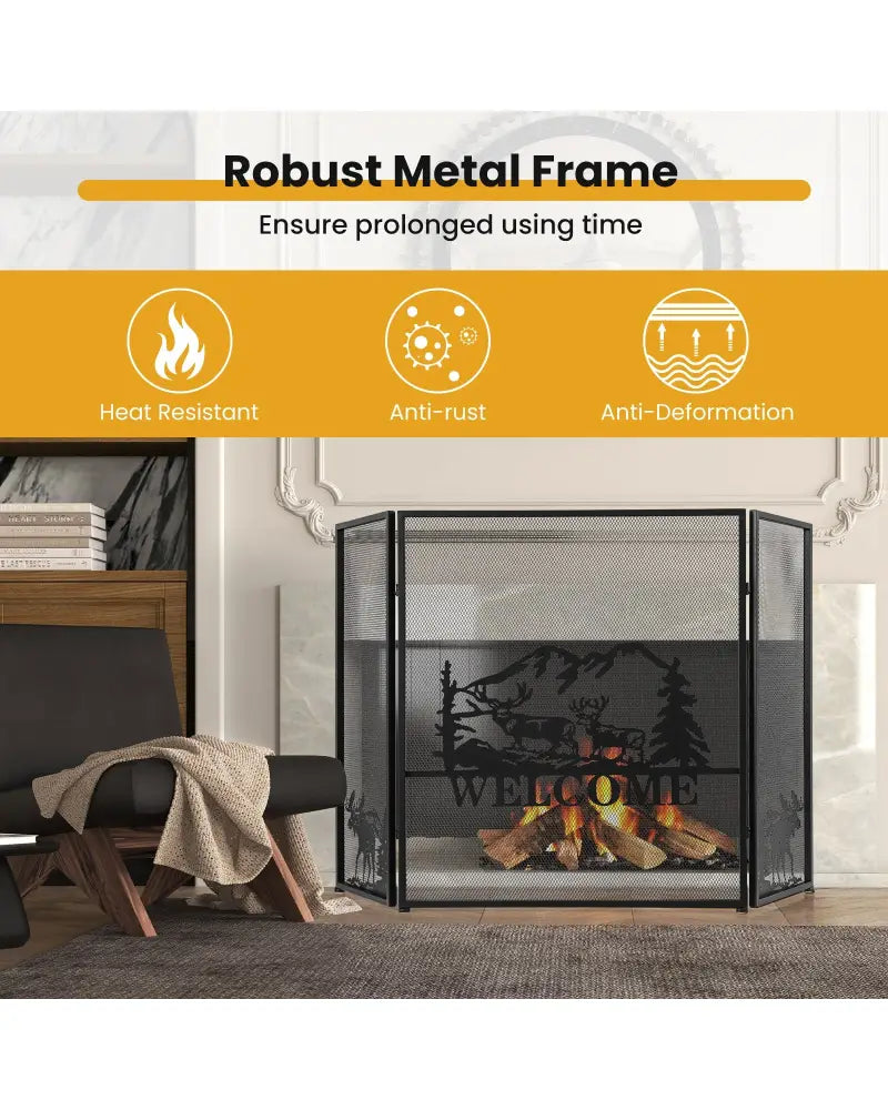 52 x 31 Inch Fireplace Screen-Black - Black - Fireplace Tools