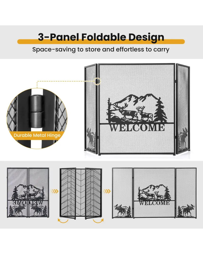 52 x 31 Inch Fireplace Screen-Black - Black - Fireplace Tools