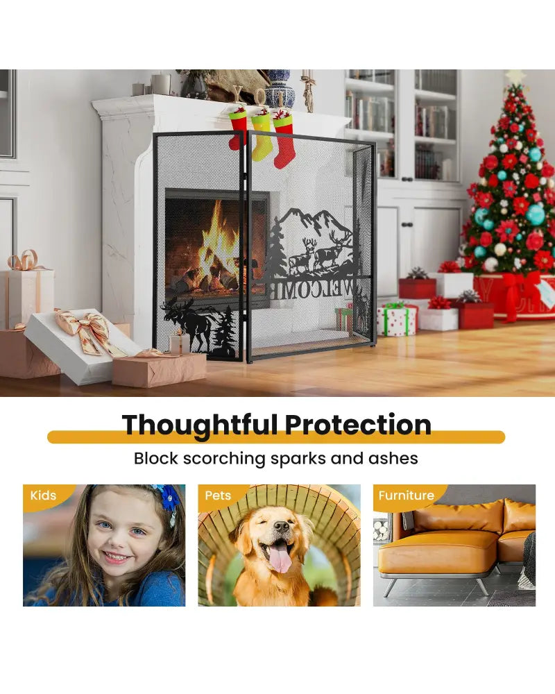 52 x 31 Inch Fireplace Screen-Black - Black - Fireplace Tools