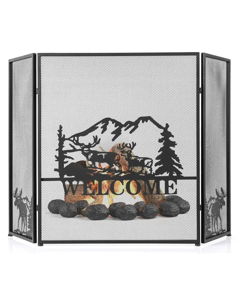 52 x 31 Inch Fireplace Screen-Black - Black - Fireplace Tools