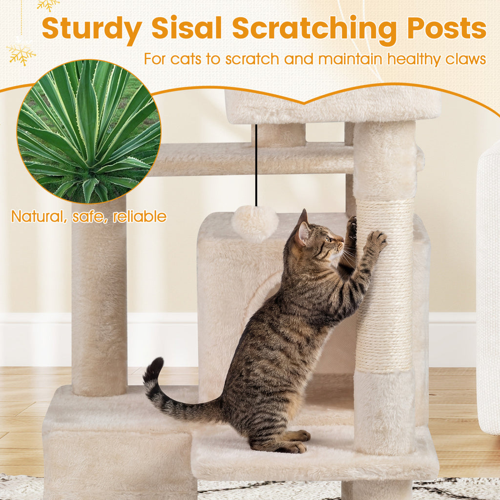 52 Inch Tall Cat Tree Tower for Indoor Cats-Beige