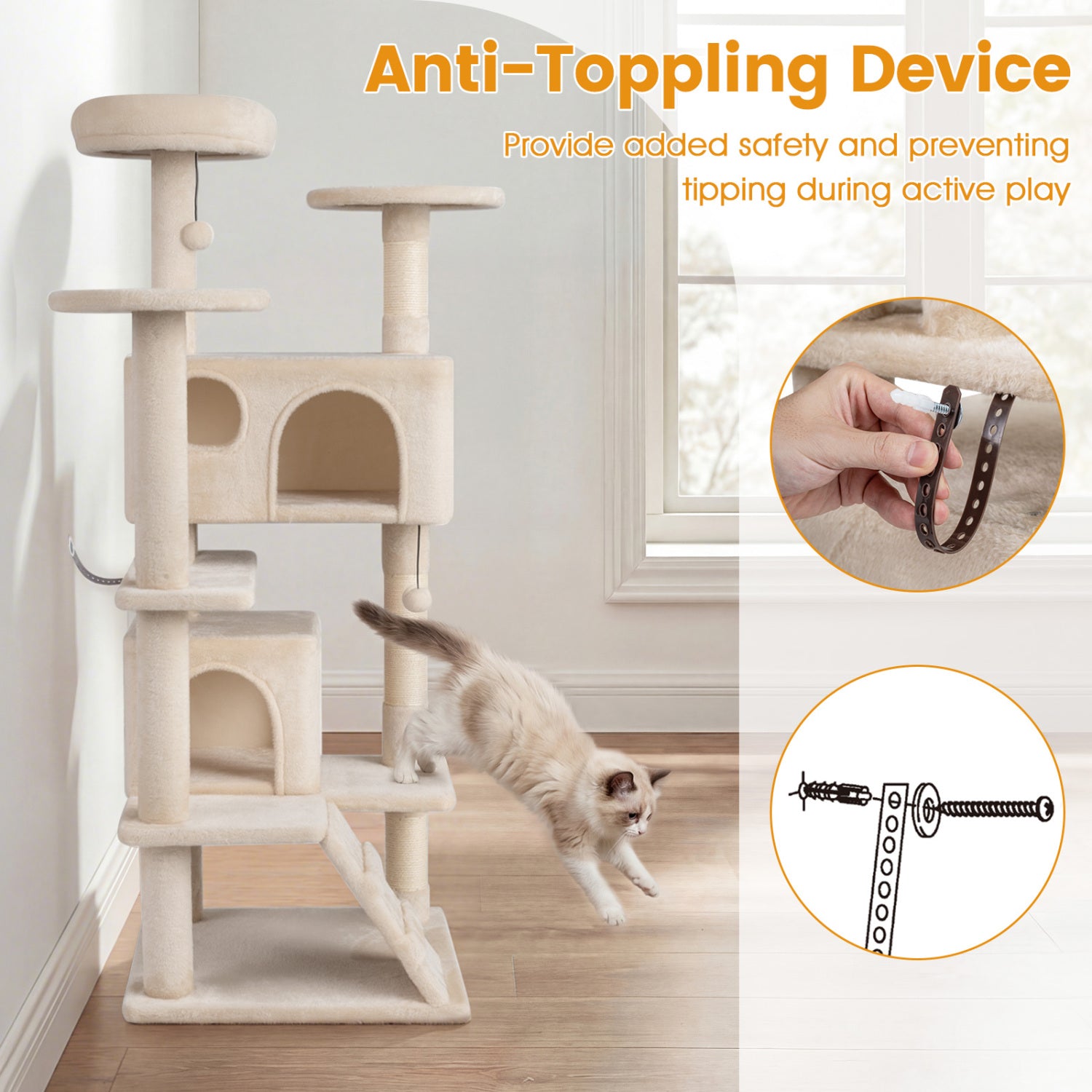 52 Inch Tall Cat Tree Tower for Indoor Cats-Beige