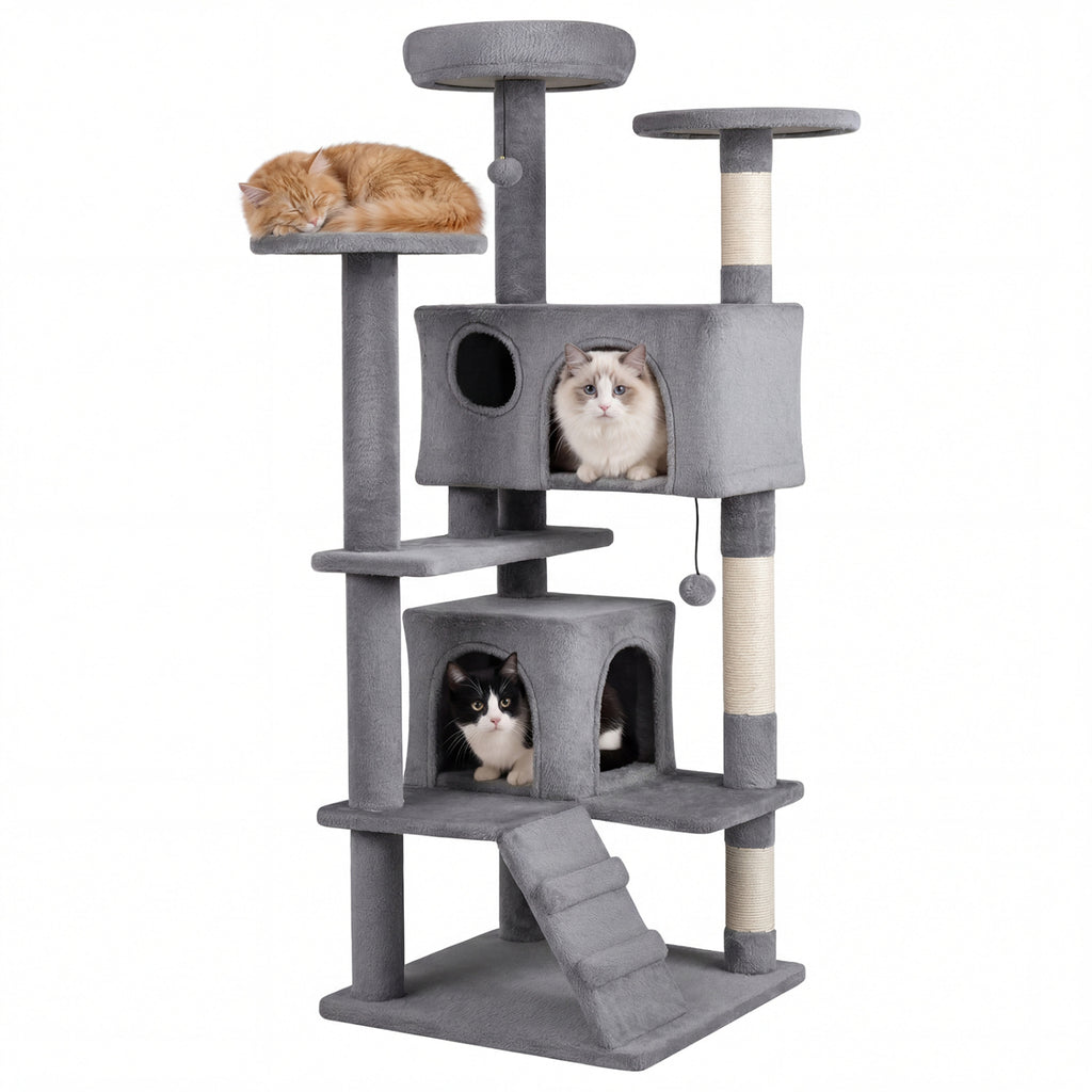 52 Inch Tall Cat Tree Tower for Indoor Cats-Light Gray