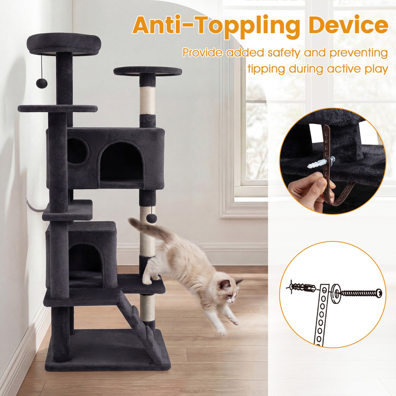 52 Inch Tall Cat Tree Tower for Indoor Cats-Dark Gray