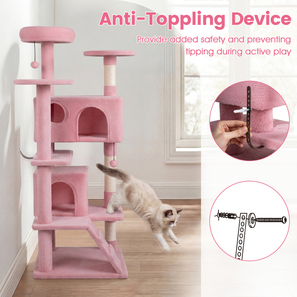 52 Inch Tall Cat Tree Tower for Indoor Cats-Pink