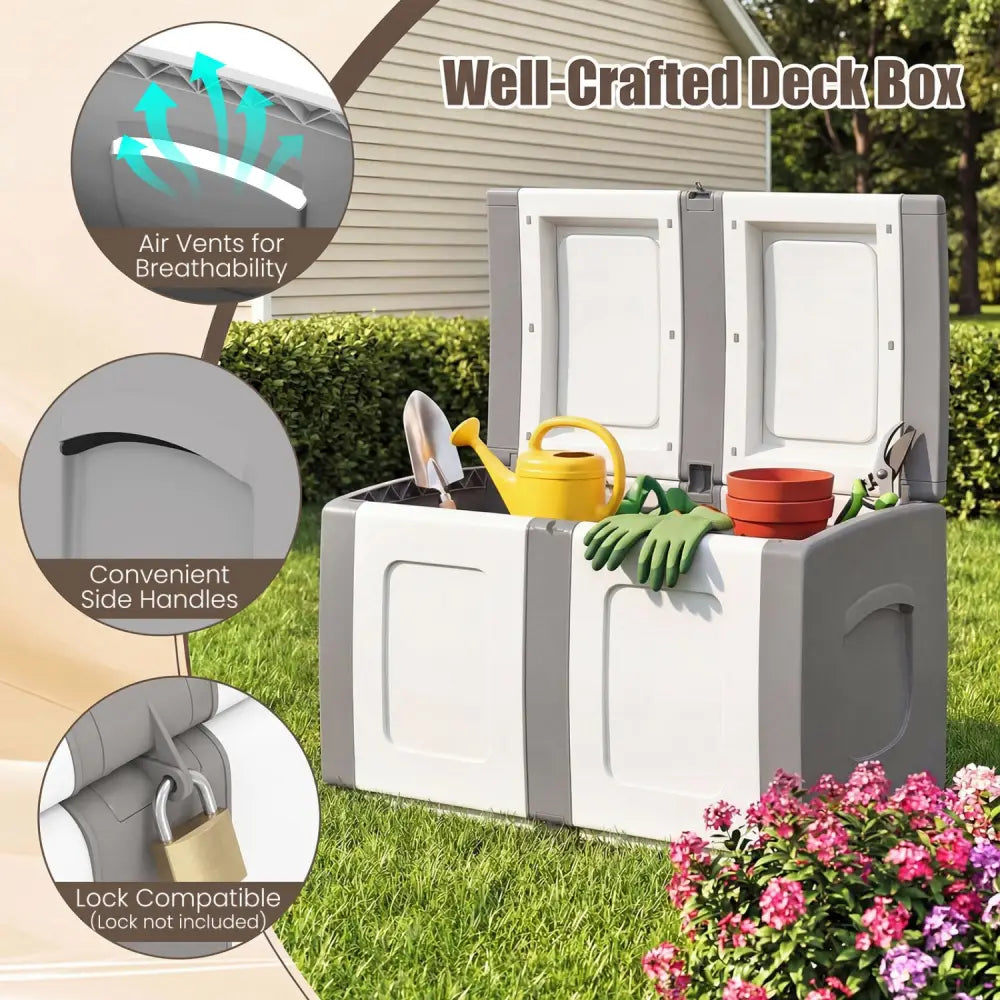 53 Gallon Patio Container with Lockable Lid for Packages and Garden-Gray - Gray - Sheds & Outdoor Storage