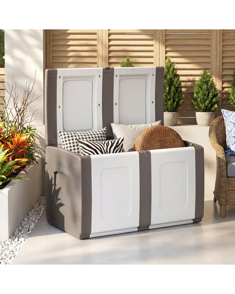 53 Gallon Patio Container with Lockable Lid for Packages and Garden-Beige - Beige - Garden Tools