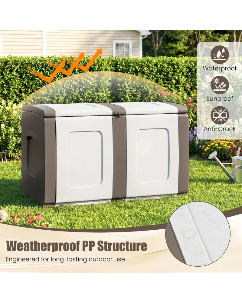 53 Gallon Patio Container with Lockable Lid for Packages and Garden-Beige - Beige - Garden Tools