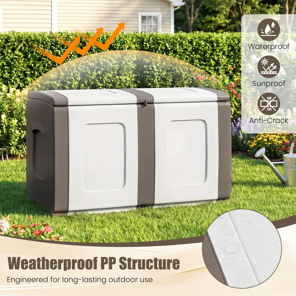 53 Gallon Patio Container with Lockable Lid for Packages and Garden-Beige - Beige - Garden Tools