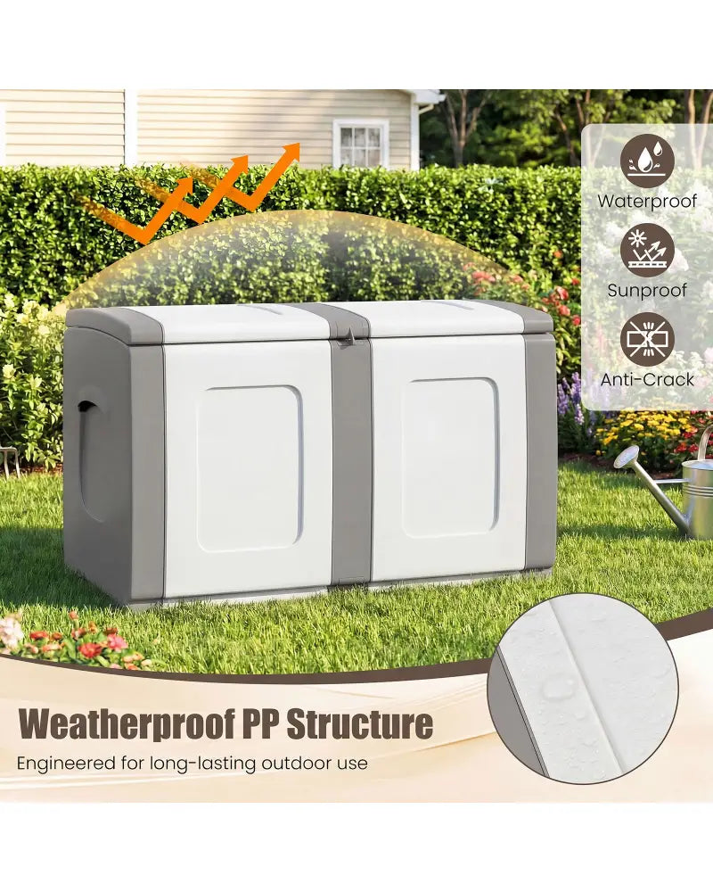 53 Gallon Patio Container with Lockable Lid for Packages and Garden-Gray - Gray - Sheds & Outdoor Storage