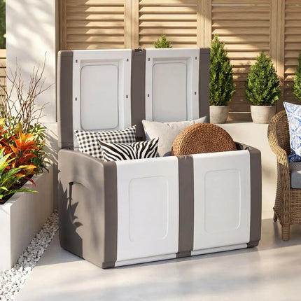 53 Gallon Patio Container with Lockable Lid for Packages and Garden-Beige - Beige - Garden Tools