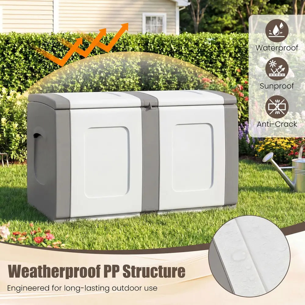 53 Gallon Patio Container with Lockable Lid for Packages and Garden-Gray - Gray - Sheds & Outdoor Storage