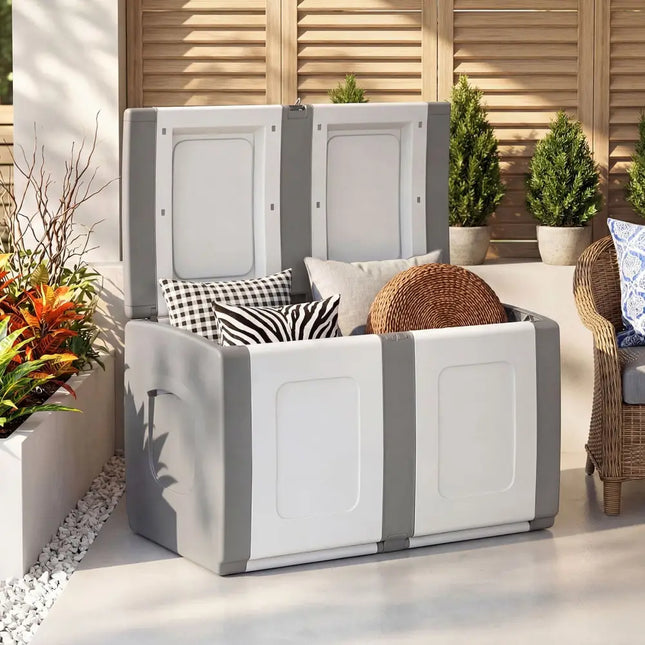 53 Gallon Patio Container with Lockable Lid for Packages and Garden-Gray - Gray - Garden Tools