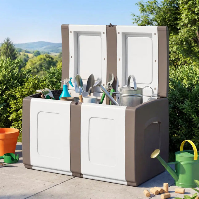 53 Gallon Patio Container with Lockable Lid for Packages and Garden-Beige - Beige - Garden Tools