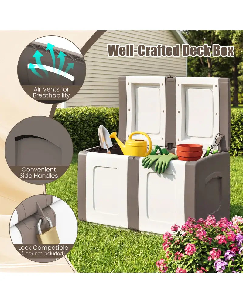 53 Gallon Patio Container with Lockable Lid for Packages and Garden-Beige - Beige - Garden Tools