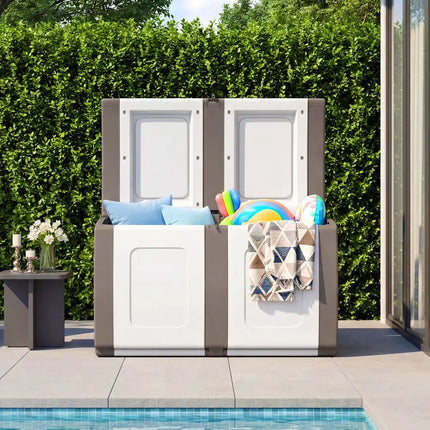 53 Gallon Patio Container with Lockable Lid for Packages and Garden-Beige - Beige - Garden Tools