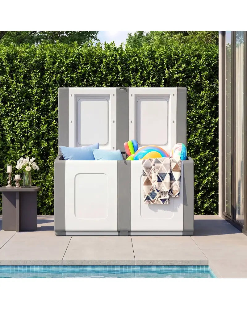 53 Gallon Patio Container with Lockable Lid for Packages and Garden-Gray - Gray - Sheds & Outdoor Storage