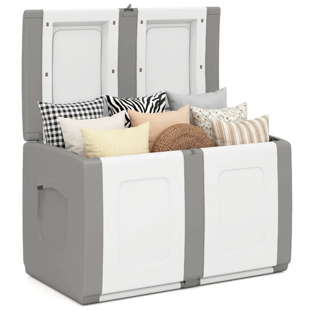 53 Gallon Patio Container with Lockable Lid for Packages and Garden-Gray - Gray - Sheds & Outdoor Storage