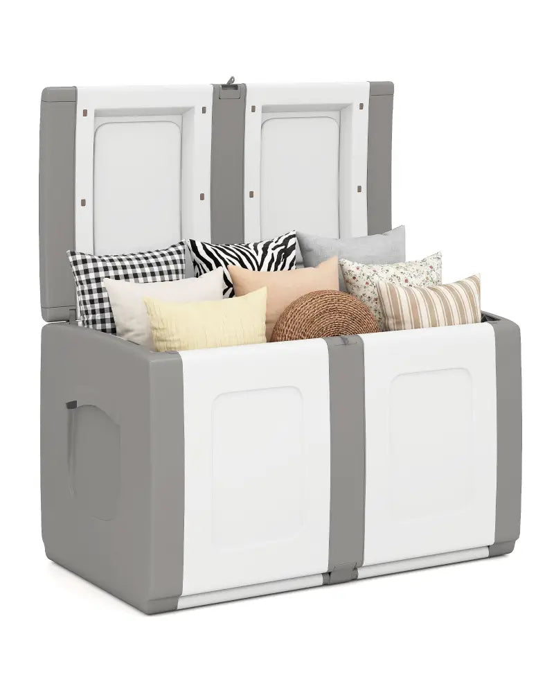 53 Gallon Patio Container with Lockable Lid for Packages and Garden-Gray - Gray - Sheds & Outdoor Storage