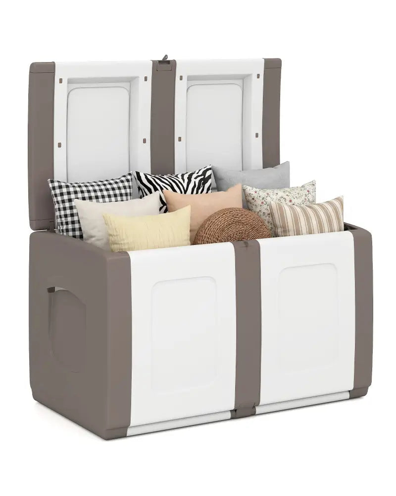 53 Gallon Patio Container with Lockable Lid for Packages and Garden-Beige - Beige - Garden Tools