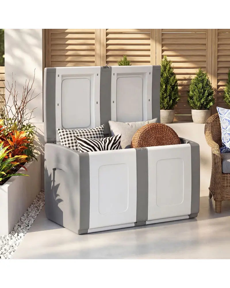53 Gallon Patio Container with Lockable Lid for Packages and Garden-Gray - Gray - Sheds & Outdoor Storage