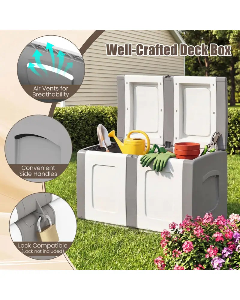 53 Gallon Patio Container with Lockable Lid for Packages and Garden-Gray - Gray - Sheds & Outdoor Storage