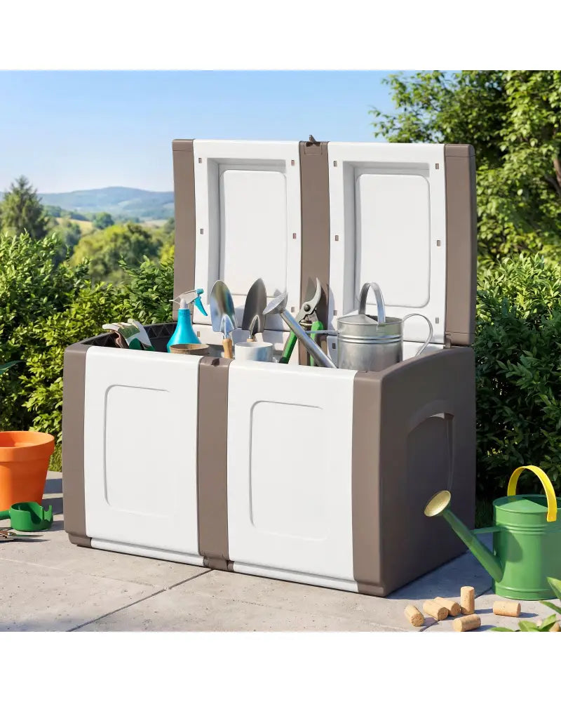 53 Gallon Patio Container with Lockable Lid for Packages and Garden-Beige - Beige - Garden Tools