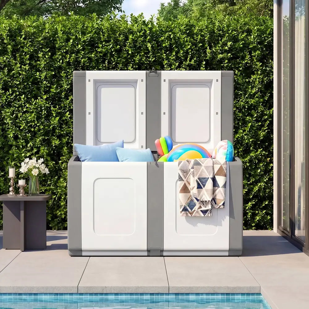53 Gallon Patio Container with Lockable Lid for Packages and Garden-Gray - Gray - Sheds & Outdoor Storage