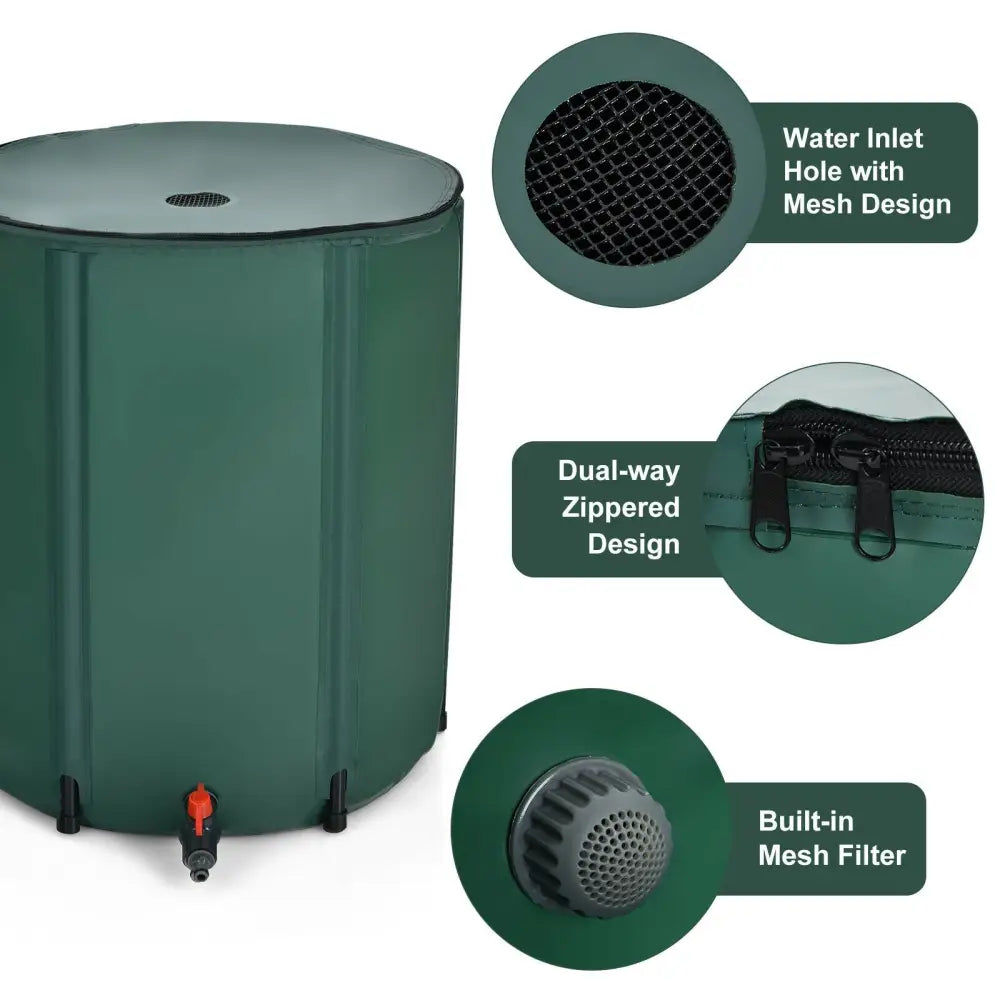 53 Gallon Portable Collapsible Rain Barrel Water Collector - Green - Watering & Irrigation