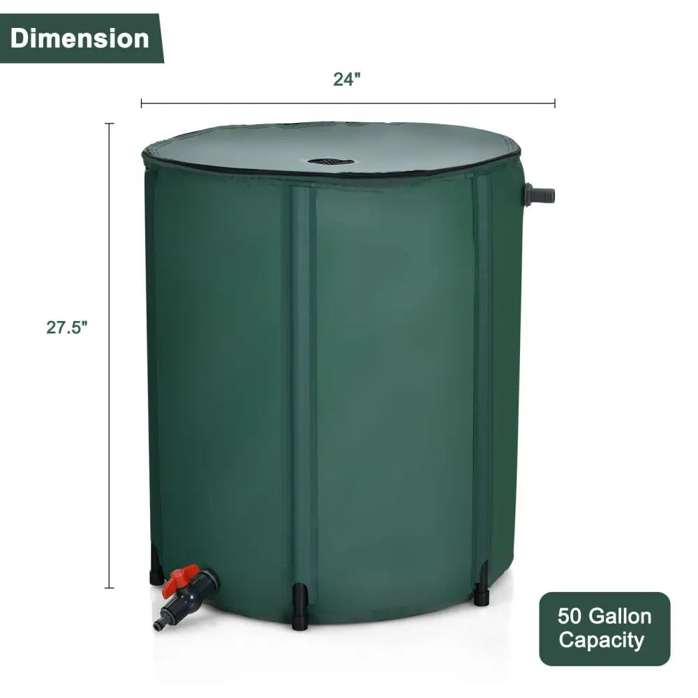 53 Gallon Portable Collapsible Rain Barrel Water Collector - Green - Watering & Irrigation