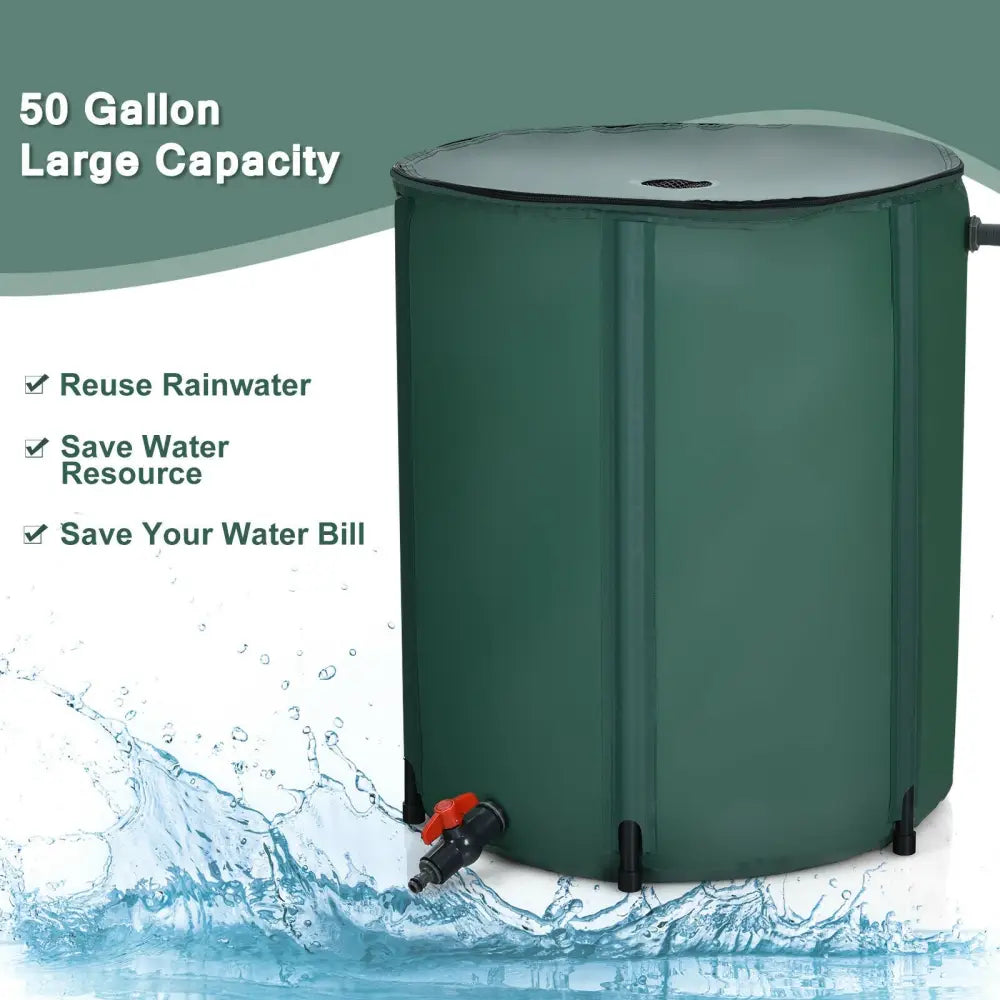 53 Gallon Portable Collapsible Rain Barrel Water Collector - Green - Watering & Irrigation
