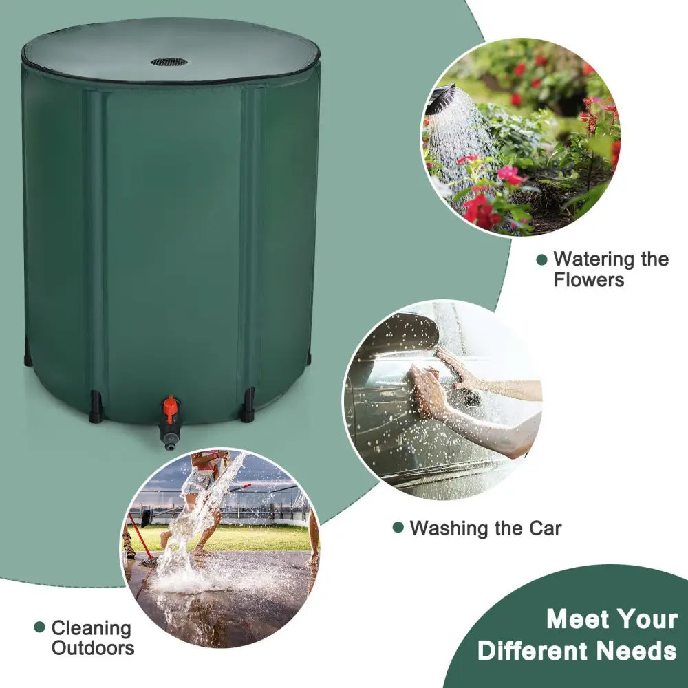 53 Gallon Portable Collapsible Rain Barrel Water Collector - Green - Watering & Irrigation