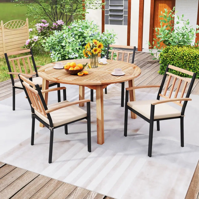53 Inch Outdoor Acacia Wood Dining Table for 4-6 People - Natural - Patio Dining Tables