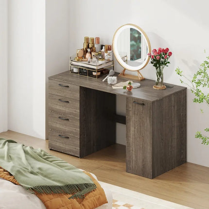 53 Inches Computer Desk with Power Outlets and 4 Storage Drawers-Gray Costway