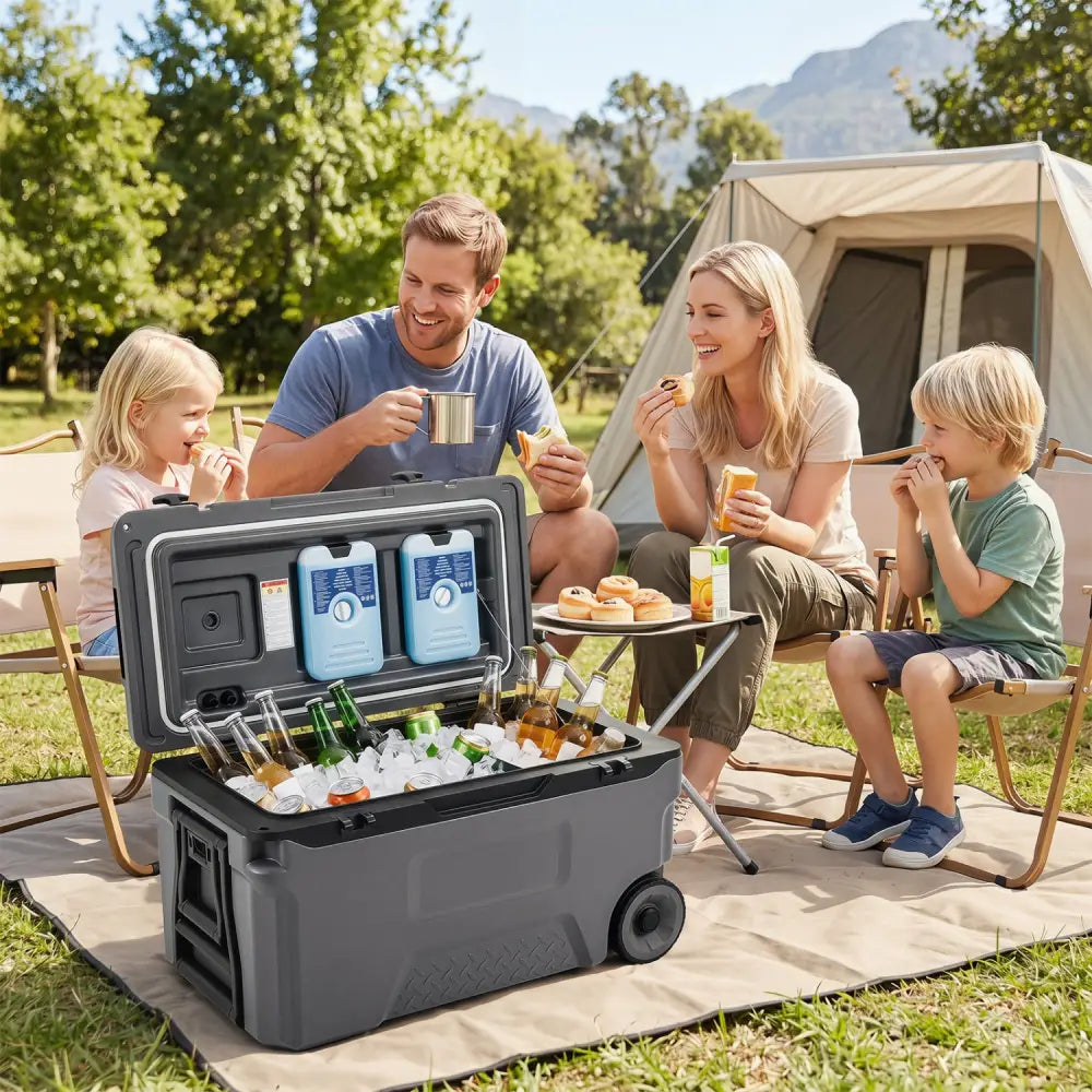 53 Quart Portable Rolling Cooler with Fish Ruler for Outdoor-Gray - Gray - Coolers