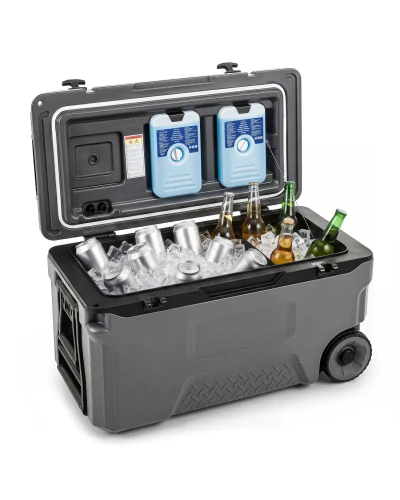 53 Quart Portable Rolling Cooler with Fish Ruler for Outdoor-Gray - Gray - Coolers