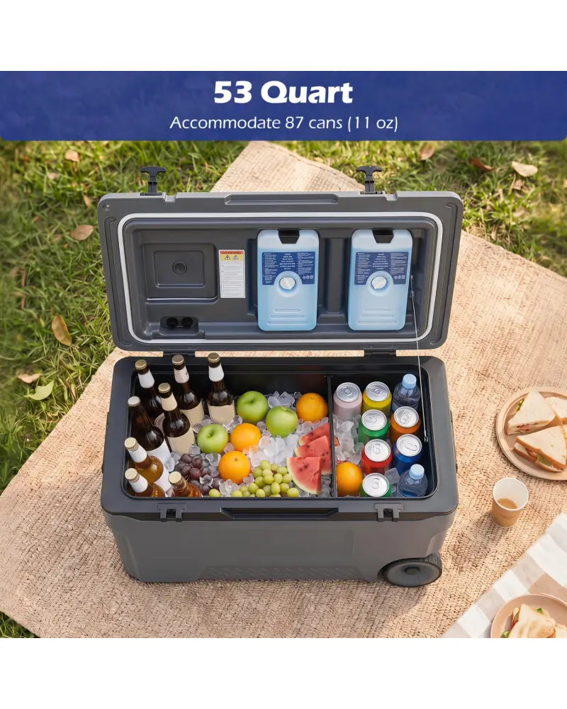 53 Quart Portable Rolling Cooler with Fish Ruler for Outdoor-Gray - Gray - Coolers