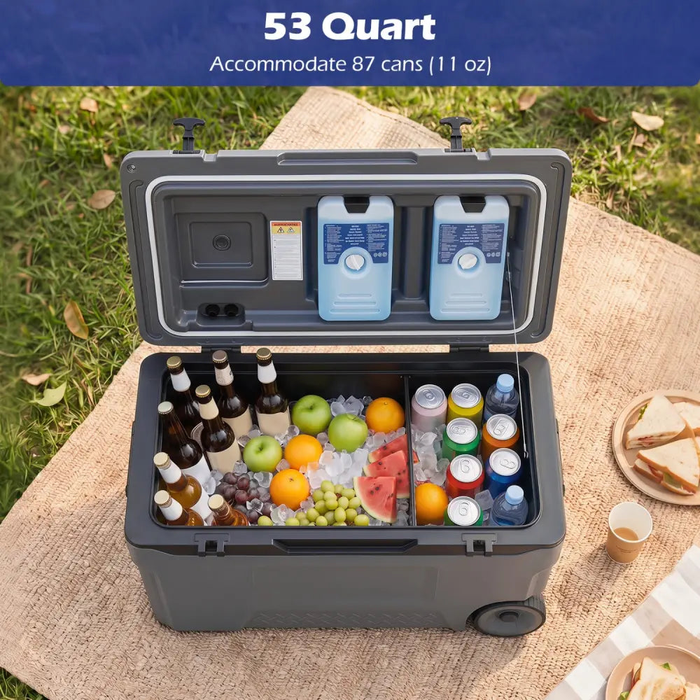 53 Quart Portable Rolling Cooler with Fish Ruler for Outdoor-Gray - Gray - Coolers