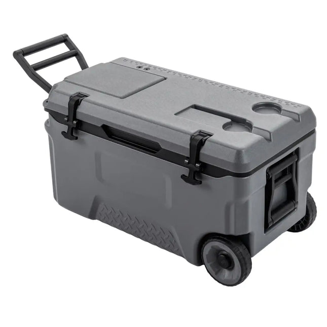53 Quart Portable Rolling Cooler with Fish Ruler for Outdoor-Gray - Gray - Coolers