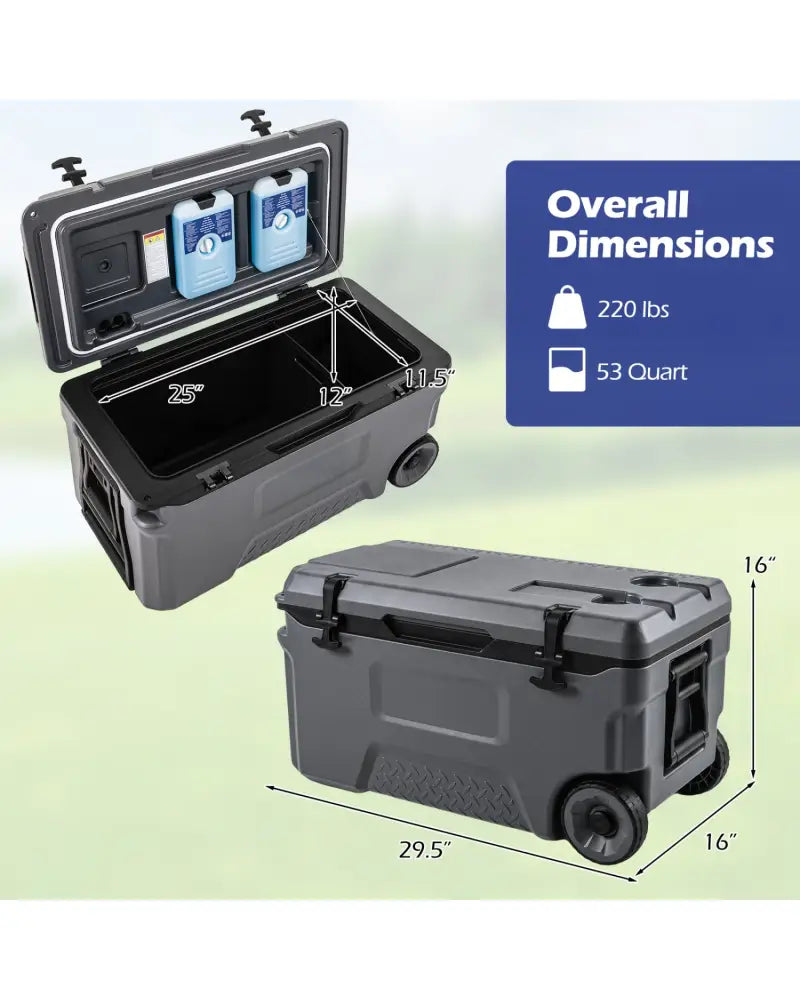 53 Quart Portable Rolling Cooler with Fish Ruler for Outdoor-Gray - Gray - Coolers