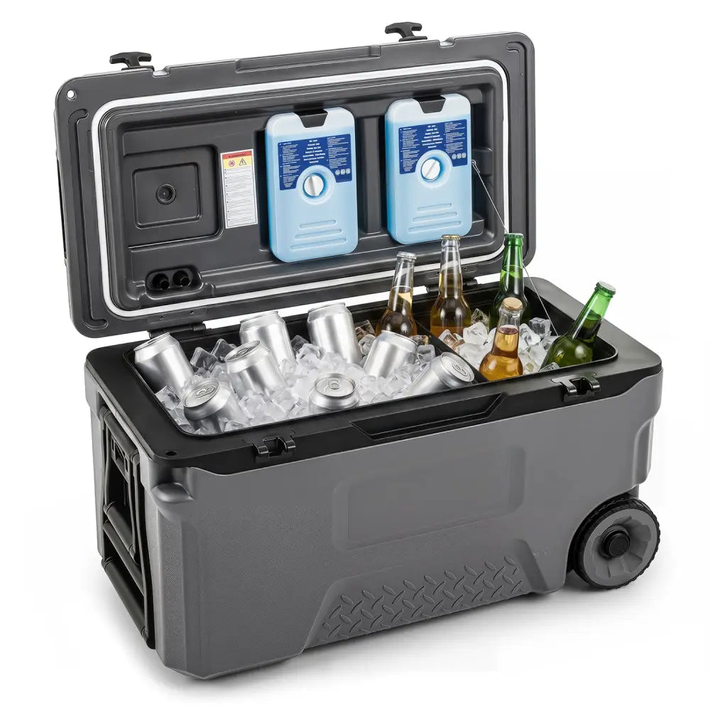 53 Quart Portable Rolling Cooler with Fish Ruler for Outdoor-Gray - Gray - Coolers