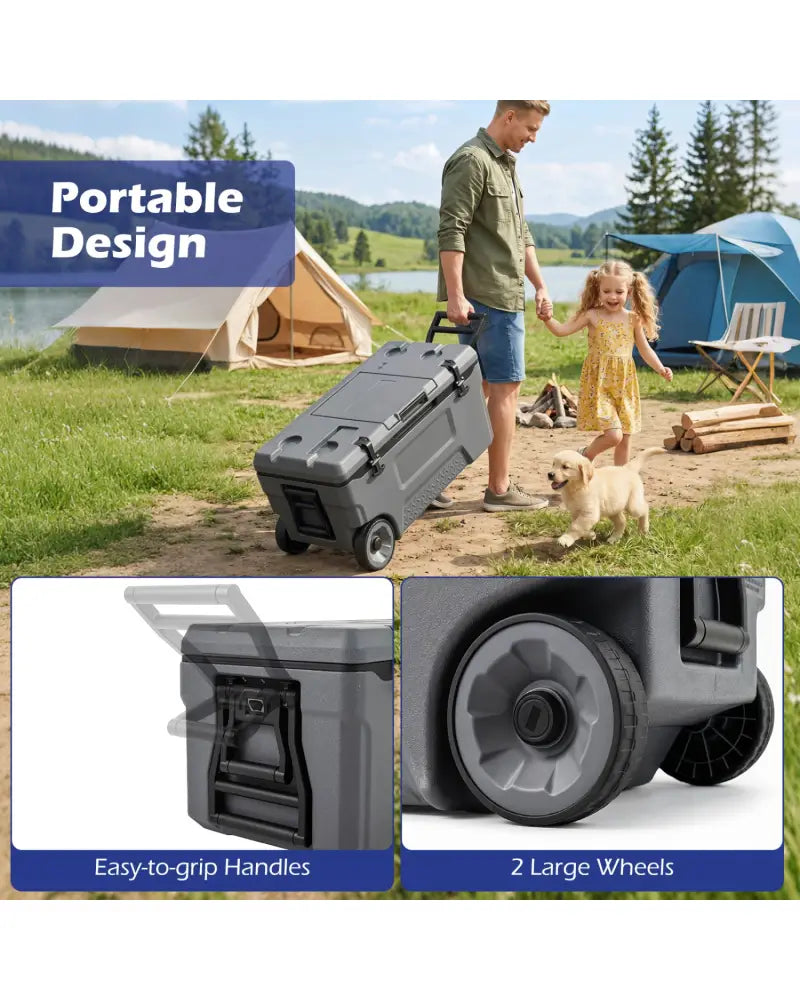 53 Quart Portable Rolling Cooler with Fish Ruler for Outdoor-Gray - Gray - Coolers