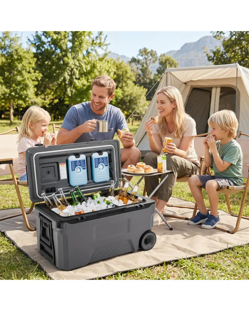 53 Quart Portable Rolling Cooler with Fish Ruler for Outdoor-Gray - Gray - Coolers