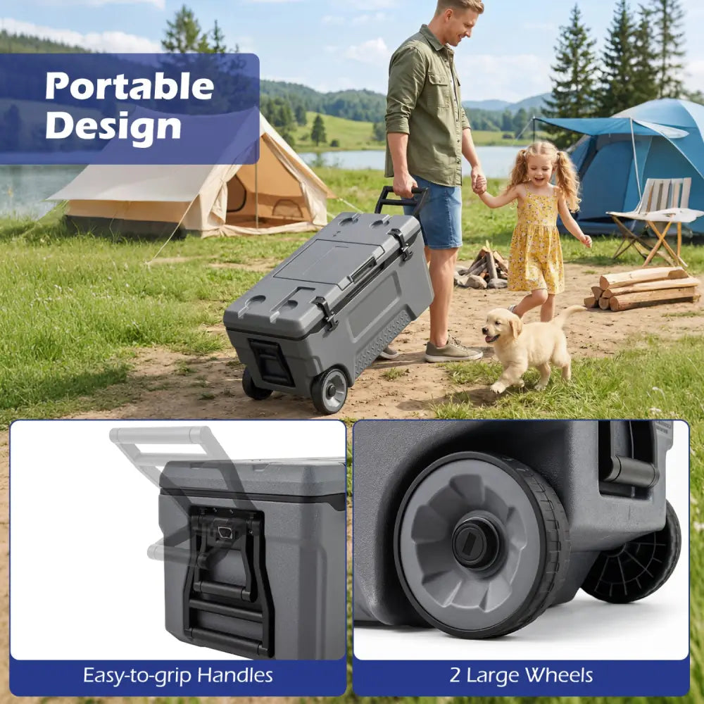 53 Quart Portable Rolling Cooler with Fish Ruler for Outdoor-Gray - Gray - Coolers