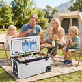 53 Quart Portable Rolling Cooler with Fish Ruler for Outdoor-White - White - Coolers