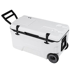53 Quart Portable Rolling Cooler with Fish Ruler for Outdoor-White - White - Coolers