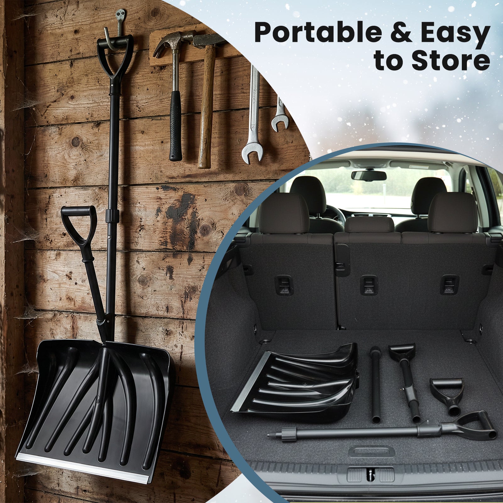 53 Inch Snow Shovel with Assist Handle for Driveway Car Garage Camping-Black