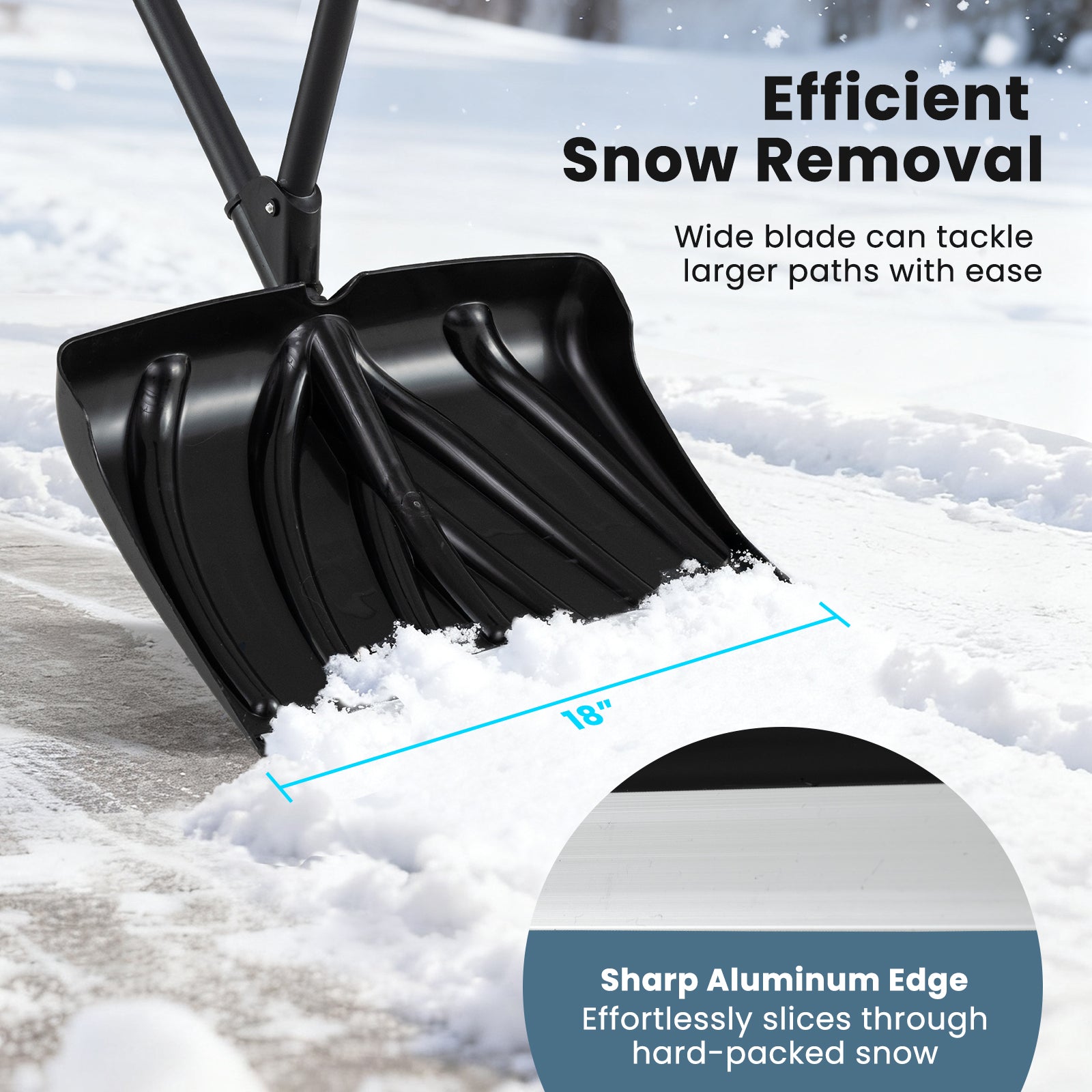 53 Inch Snow Shovel with Assist Handle for Driveway Car Garage Camping-Black
